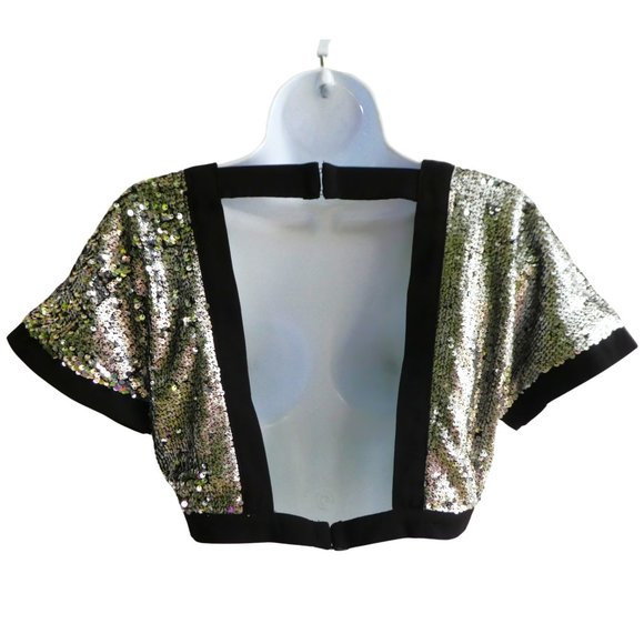 Superdown Sequin Crop Top Plunging V Neckline Square Cutout Back Disco Ball M - Picture 4 of 10